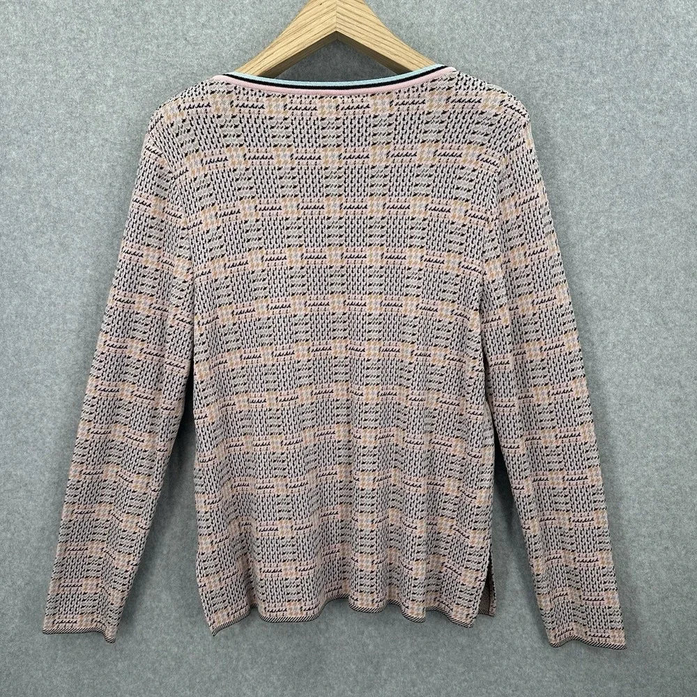 Marc Cain Women's Luxury Patterned Tweed Plaid Cotton Blend Sweater‎ Size US 10